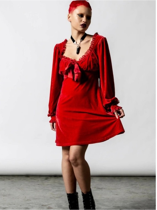 Killstar Dresses & Skirts - Killstar Witchful Thinking Red Velvet Dress Size M Lace Gothic Scarlet